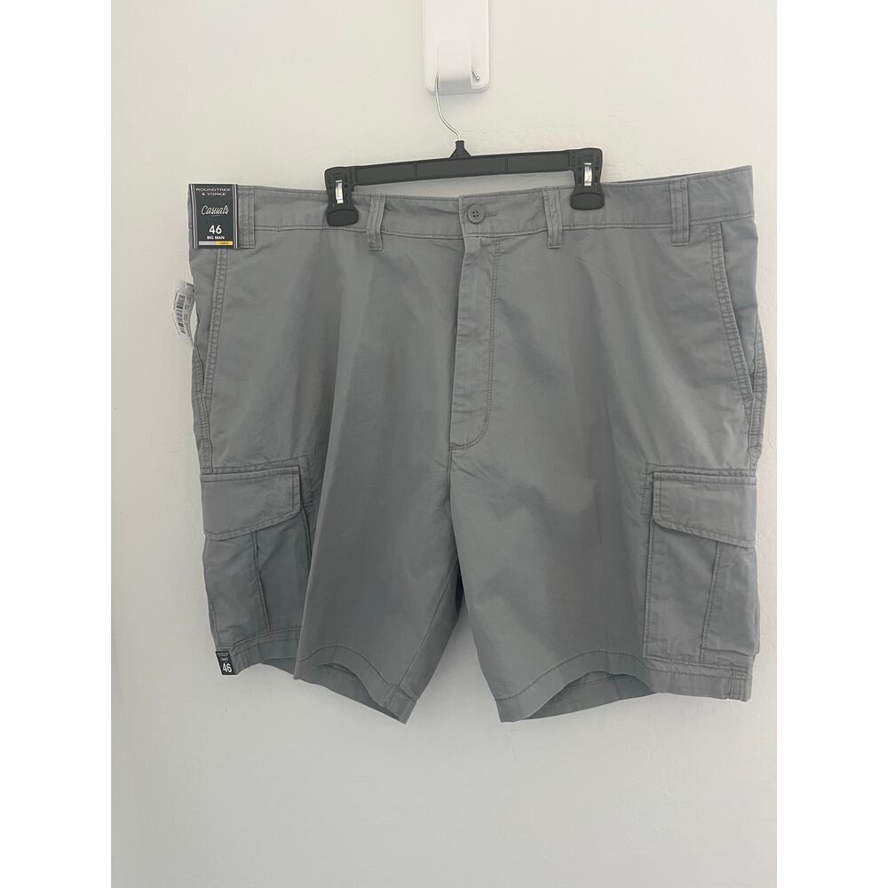 NWT Roundtree & Yorke Men’s‎ Cotton Classic Fit Gray Cargo Zip Up Shorts 46 x 9